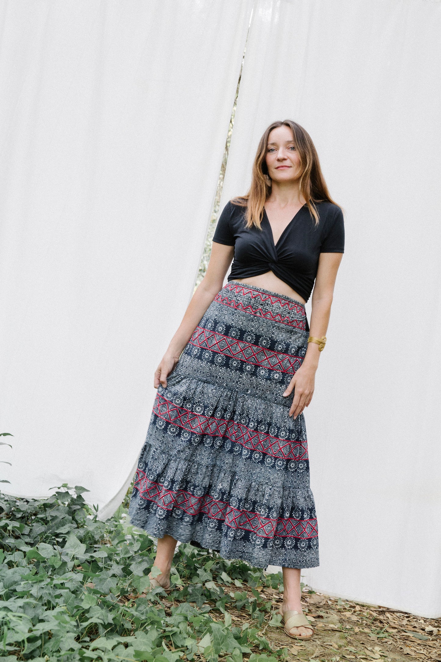 Ethnic hand-print skirt