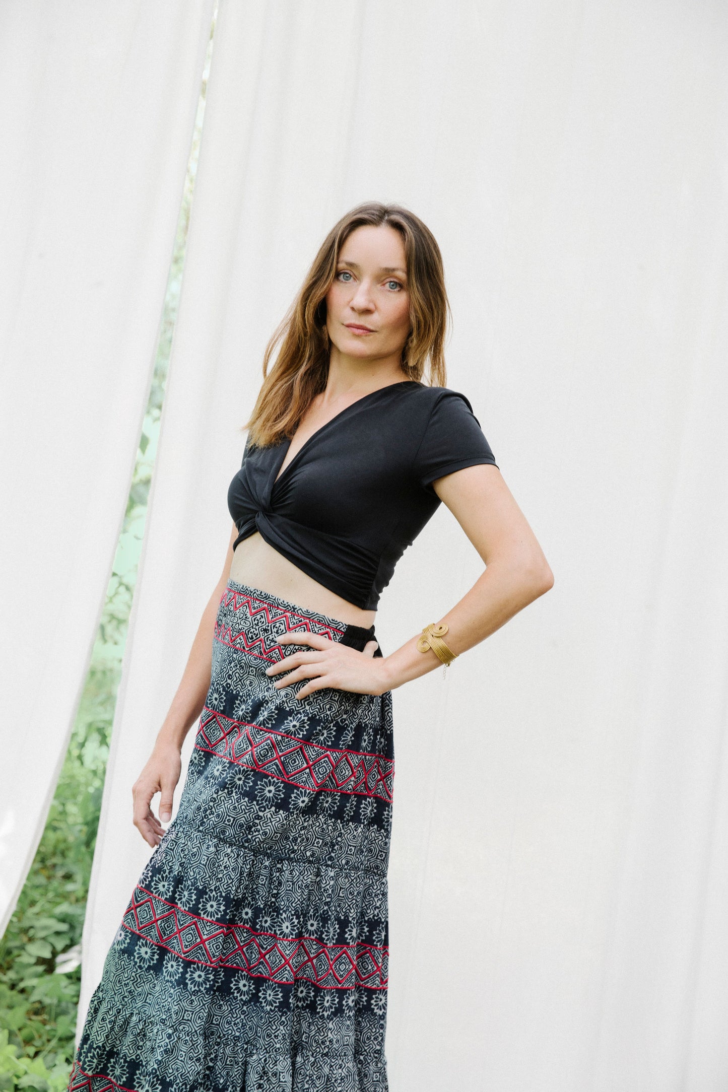 Ethnic hand-print skirt