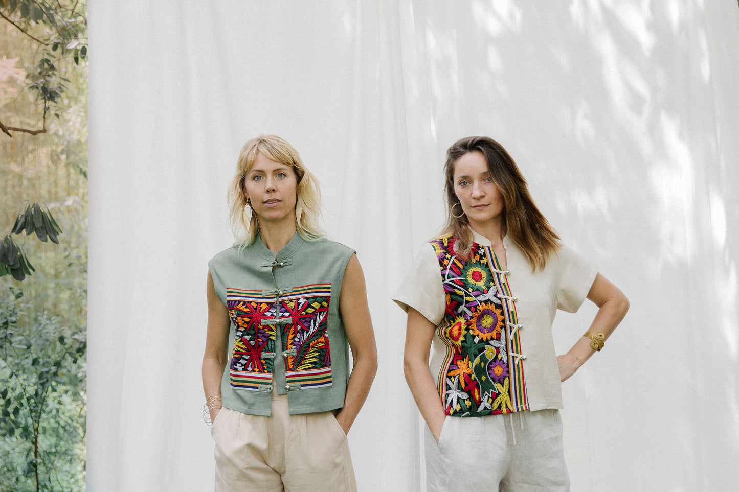 Embroidered hemp linen top