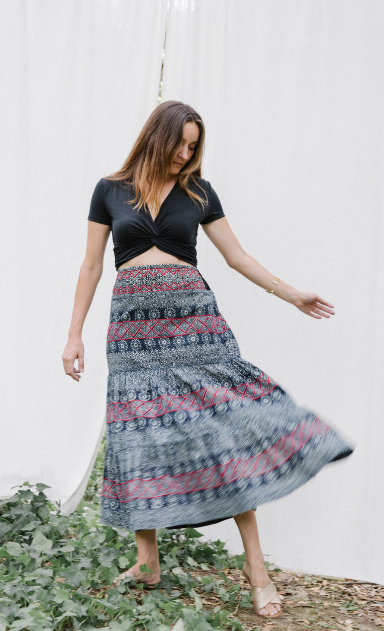 Ethnic hand-print skirt